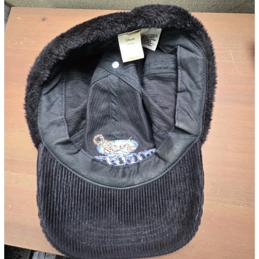 Disney Store Tigger Hat Adult Black Faux Fur Flap Cap Embroider Corduroy - Picture 5 of 6